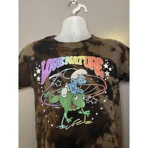 The Smurfs Shirt Mens Medium Brown Tie Dye Love Nature Smurf Frog Graphic Tee